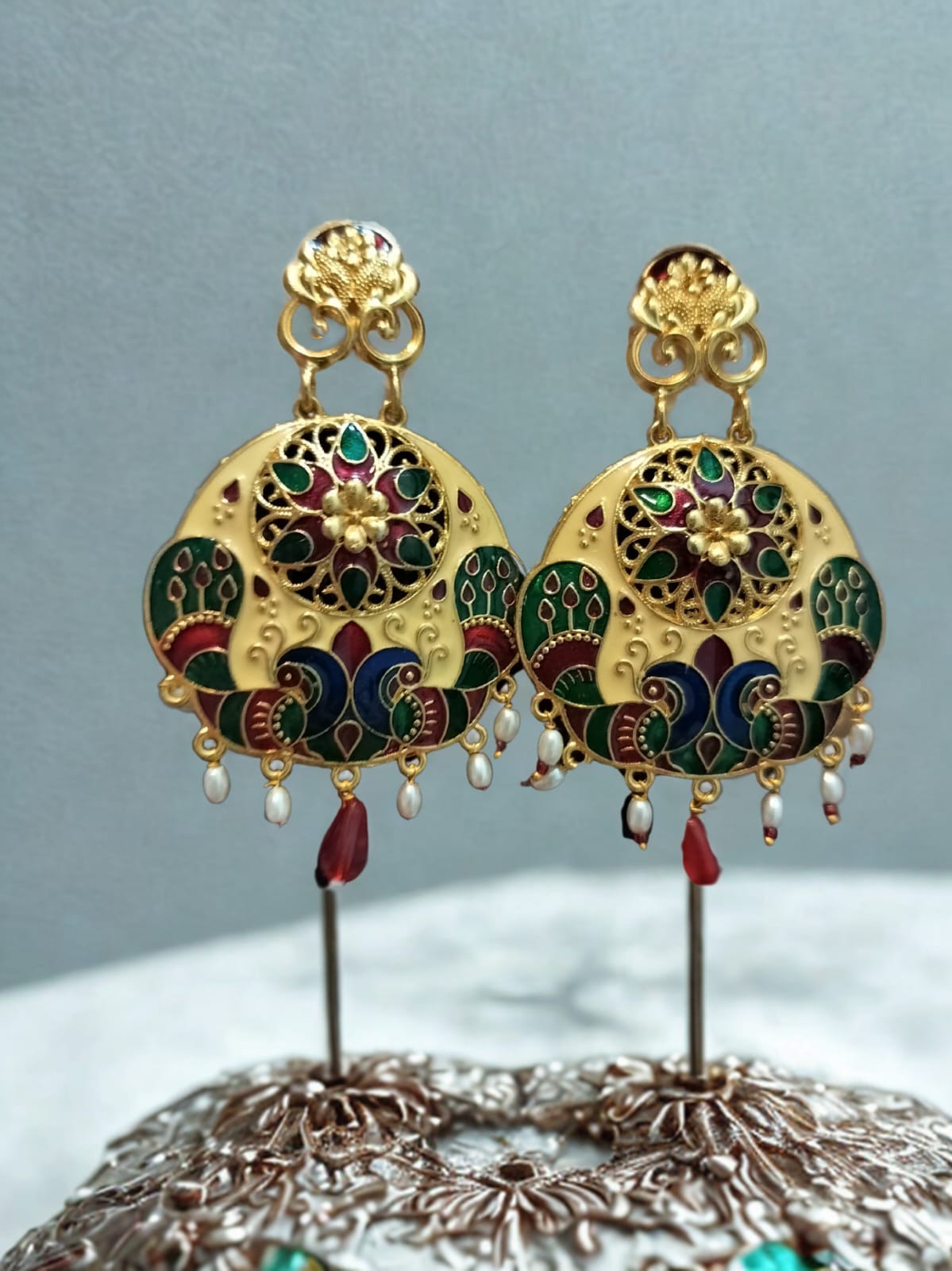 Peacock meenakari earrings